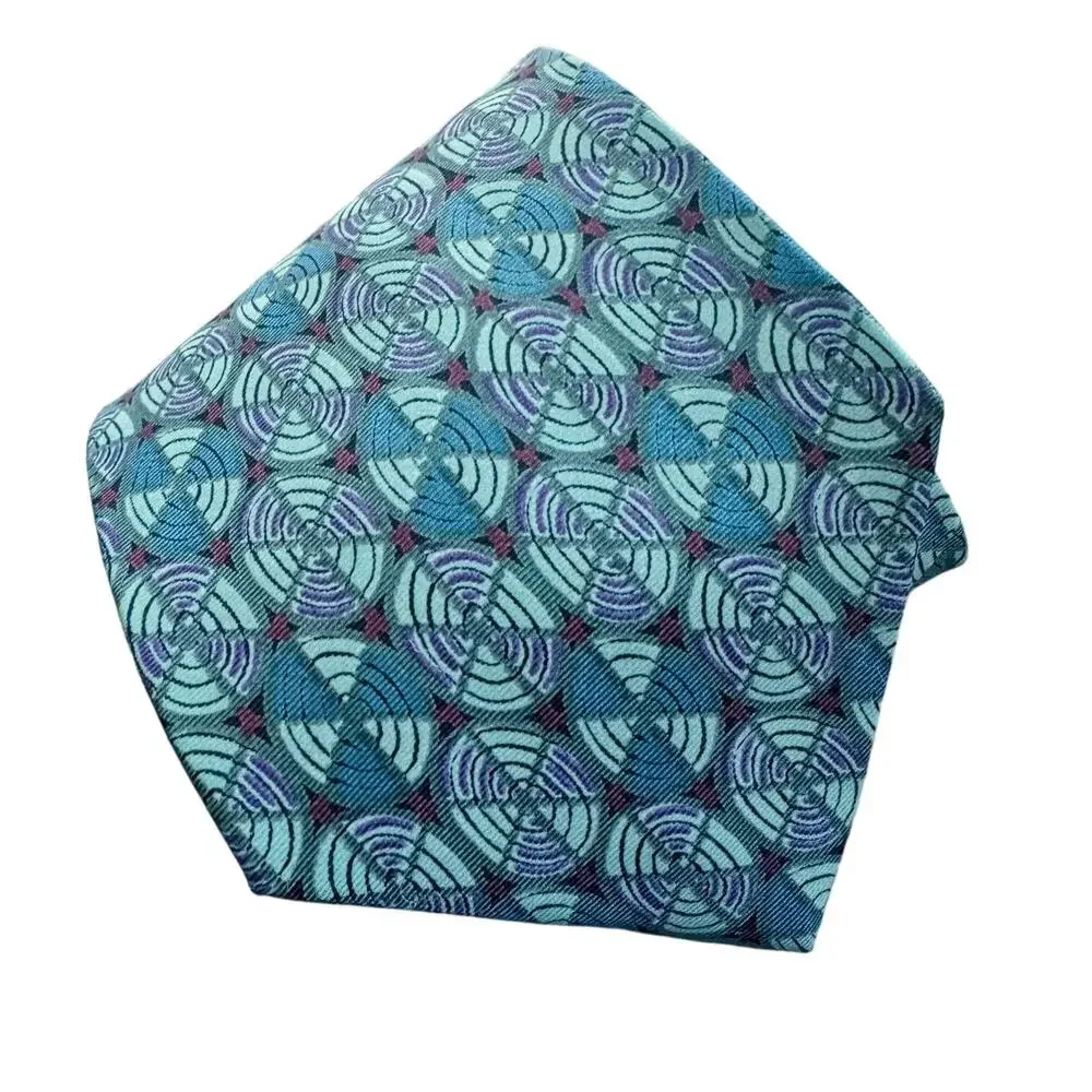 Robert Stock handmade 100% silk geometric circle print neck tie 3.75” w